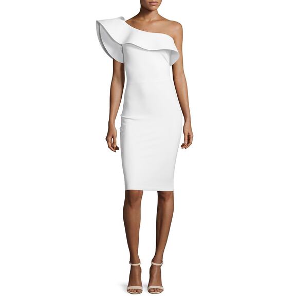 Chiara Boni Elisse One-Shoulder Ruffle Sheath Cocktail Dress Size 2